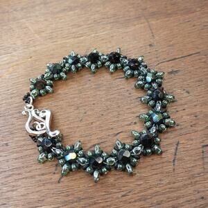 Artisan Made Star Cross Bracelet Forest Green & Black 7.5'' Art To Wear    Glam